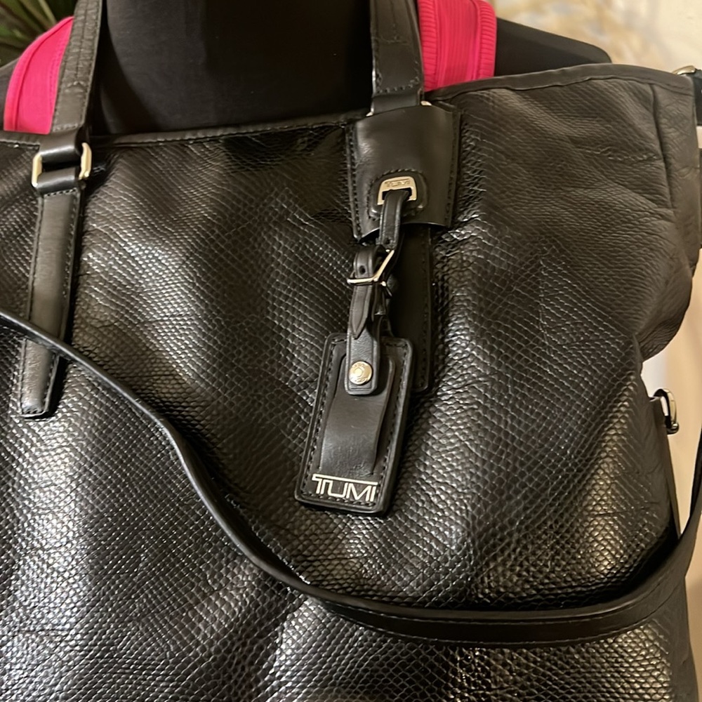 Tumi Large Black Python Effect Coated Fabric Luce… - image 2